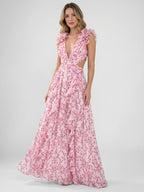 Womens Floral Sleeveless Maxi Summer Dress with Cut-Out Back