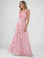 Womens Floral Sleeveless Maxi Summer Dress with Cut-Out Back