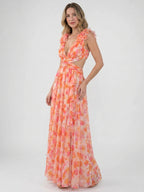 Womens Floral Sleeveless Maxi Summer Dress with Cut-Out Back