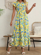 Women’s Floral Print Maxi Dress with Shirred Bodice