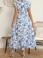 Women’s Floral Print Maxi Dress with Shirred Bodice