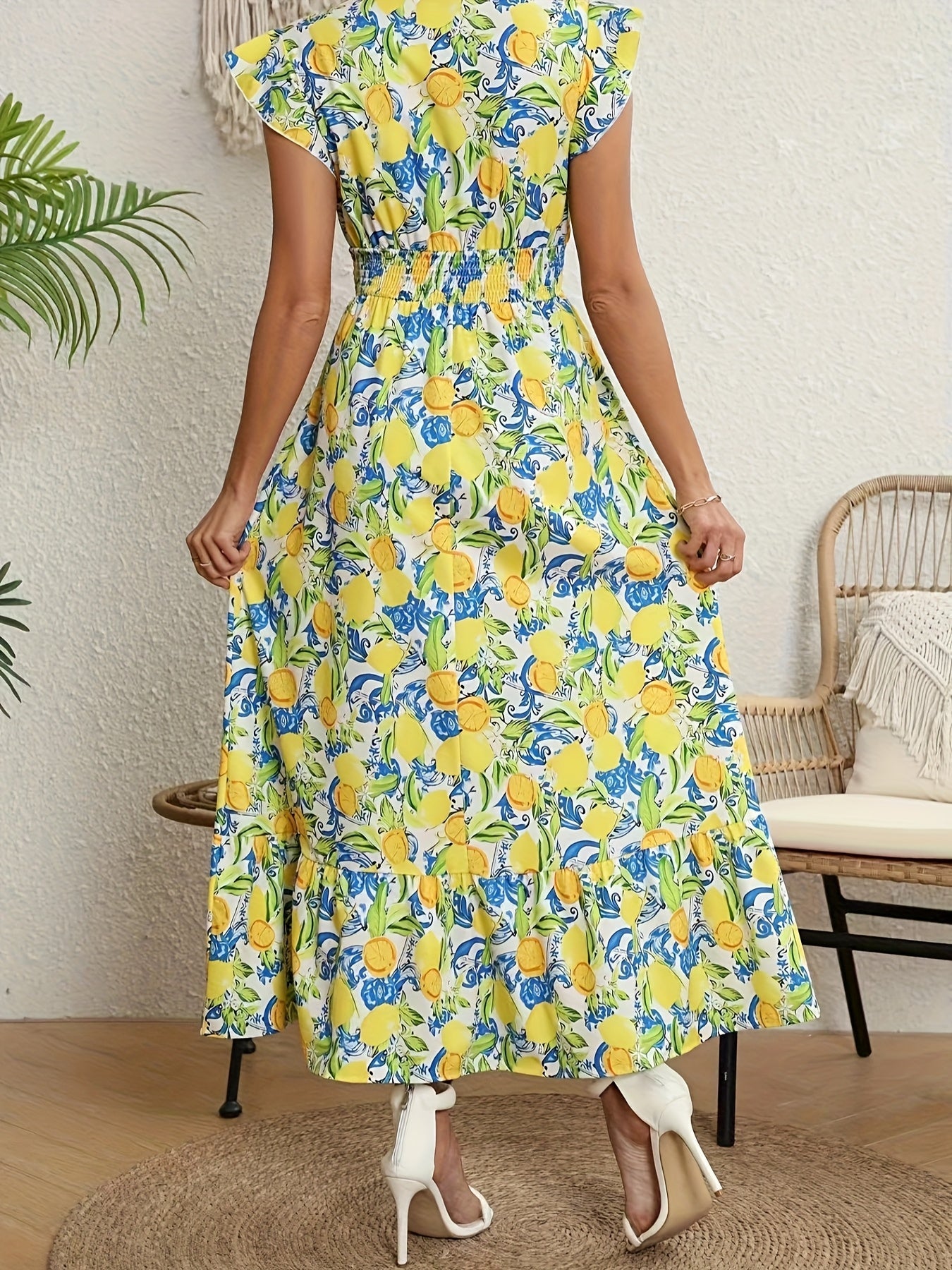 Women’s Floral Print Maxi Dress with Shirred Bodice