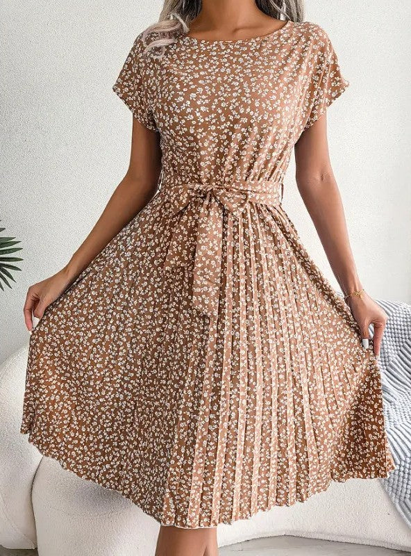 Women’s Floral Print Tie-Waist Midi Dress