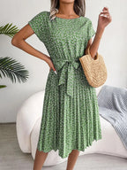 Women’s Floral Print Tie-Waist Midi Dress