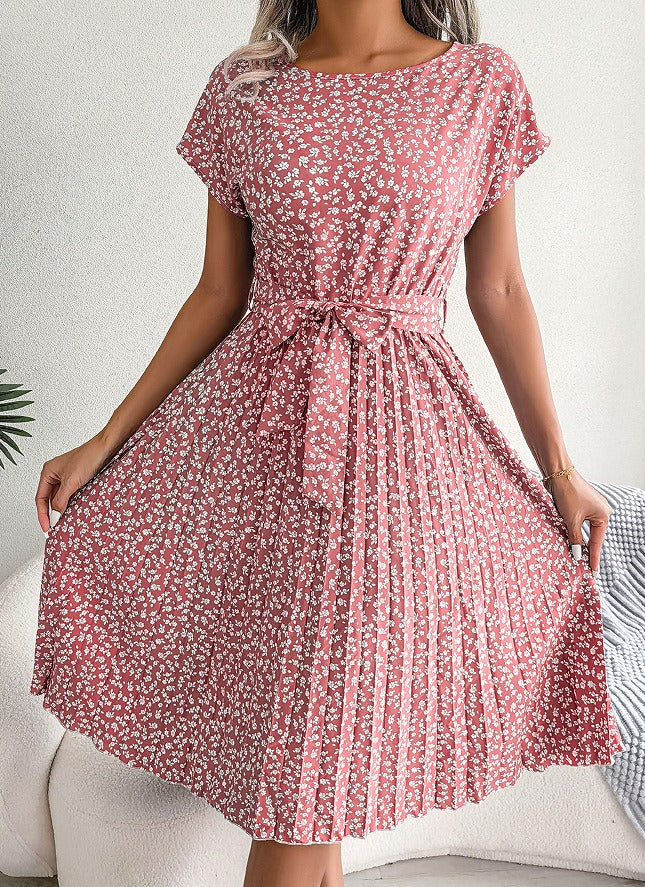 Women’s Floral Print Tie-Waist Midi Dress