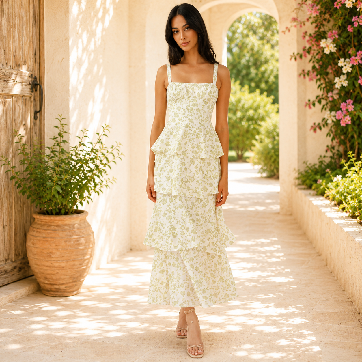 Women’s Floral Print Tiered Maxi Dress