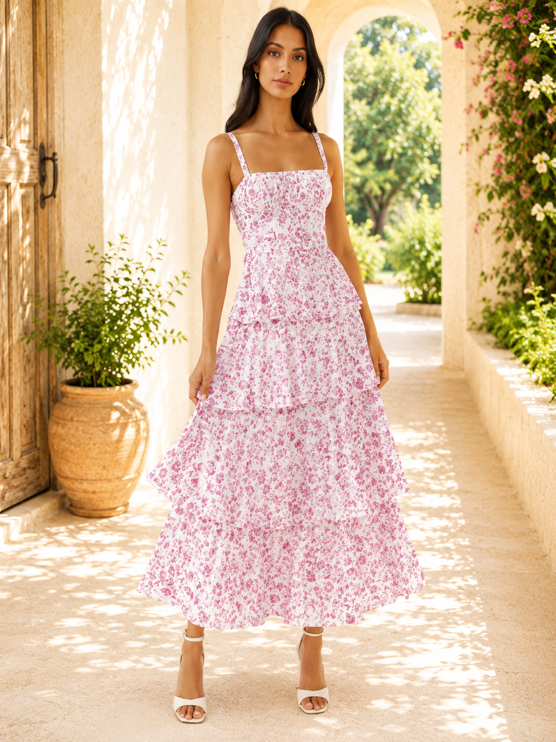 Women’s Floral Print Tiered Maxi Dress