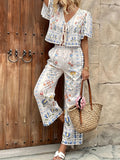 Women’s Floral Top and Wide Leg Pants Set
