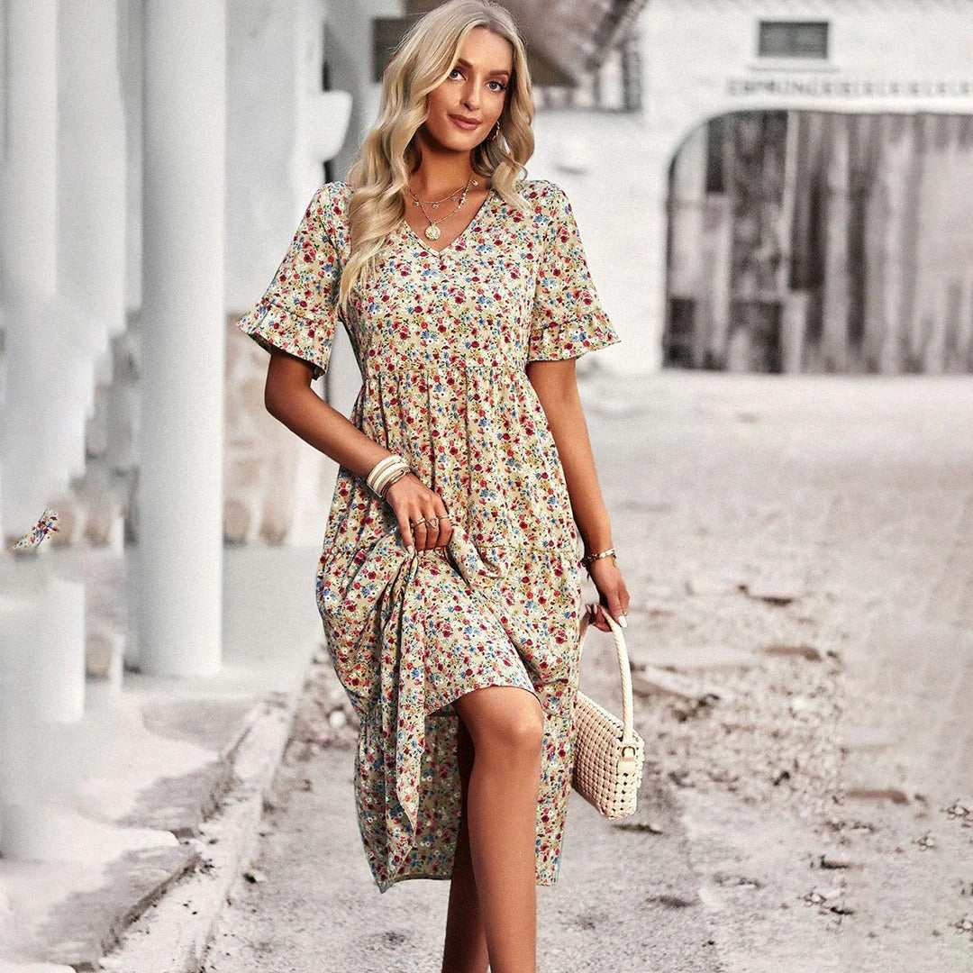 Women’s Floral Print V-Neck Midi Dress