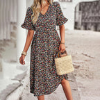Women’s Floral Print V-Neck Midi Dress