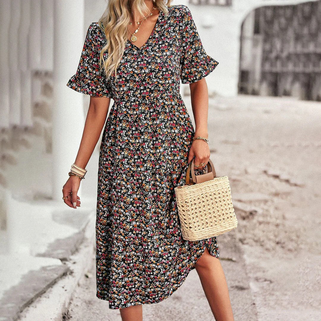 Women’s Floral Print V-Neck Midi Dress