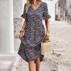 Women’s Floral Print V-Neck Midi Dress