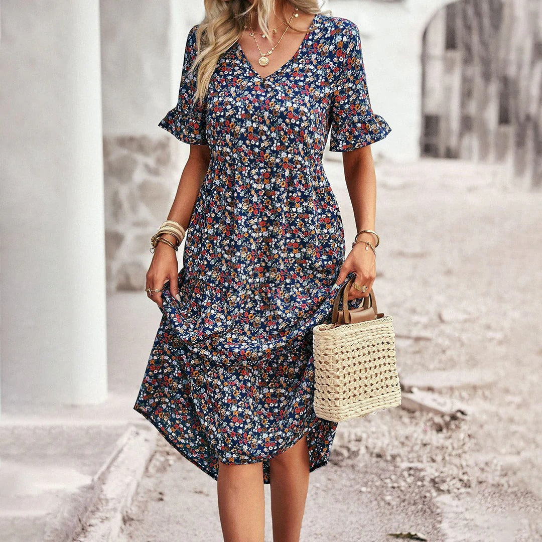 Women’s Floral Print V-Neck Midi Dress
