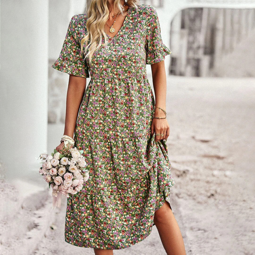 Women’s Floral Print V-Neck Midi Dress
