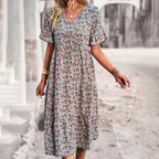 Women’s Floral Print V-Neck Midi Dress
