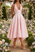Women’s Halter Neck Jacquard Flared Midi Dress