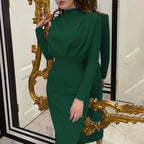 Women's High-Neck Midi Dress with Long Sleeves