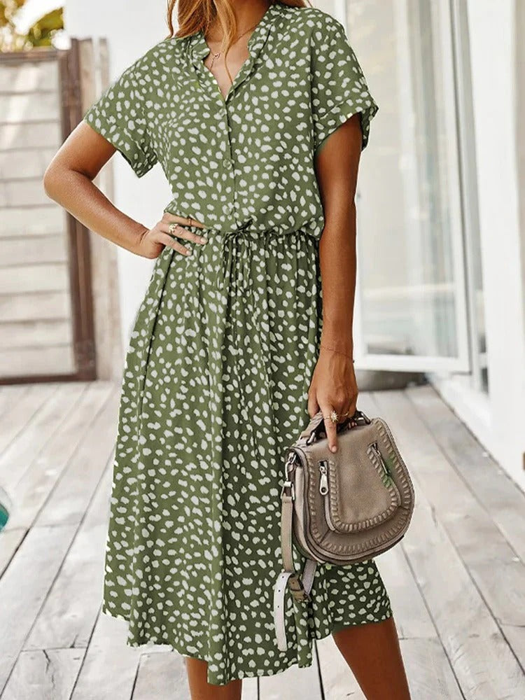 Women's Leopard Print Button-Front Midi Dress