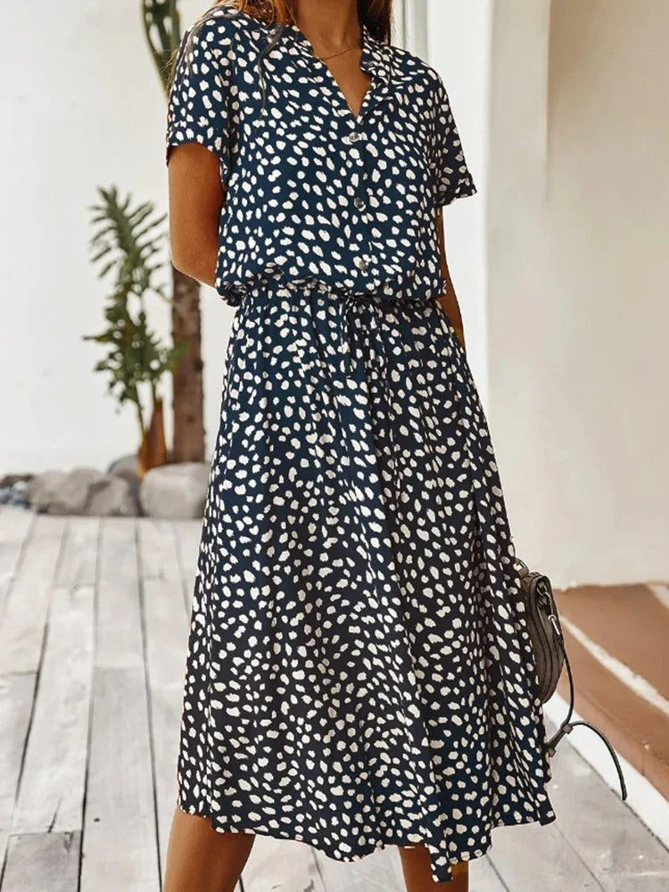 Women's Leopard Print Button-Front Midi Dress