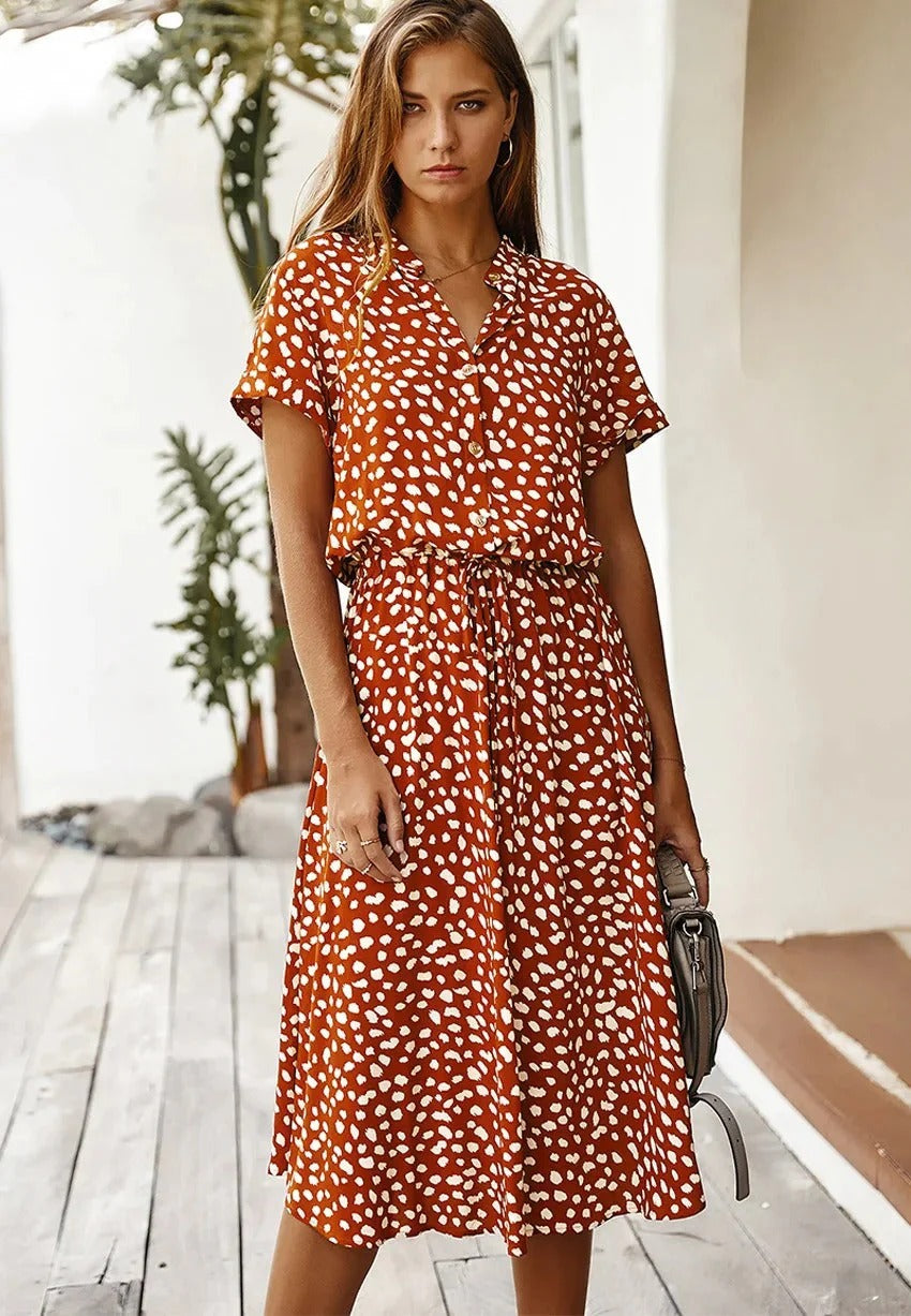 Women's Leopard Print Button-Front Midi Dress