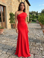 Womens Asymmetric Gathered Maxi Cocktail Dress Long Sleeve Draped