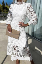 Women's Long Sleeve Lace Midi Dress