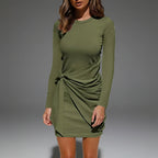 Women’s Long Sleeve Wrap Mini Dress with Side Tie