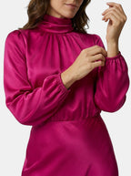 Womens High Neck Flared Midi Dress with Long Sleeves Fitted