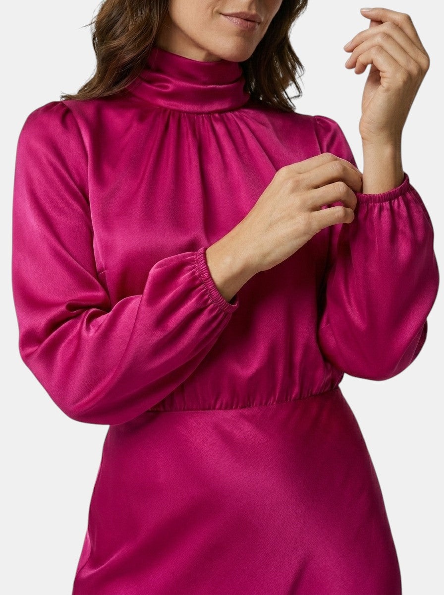 Womens High Neck Flared Midi Dress with Long Sleeves Fitted