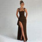 Women’s Square Neck Maxi Dress with Side Slit