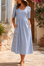 Women's Pinstripe Midi Dress with Button Front