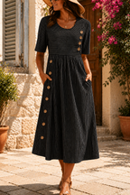 Women's Pinstripe Midi Dress with Button Front