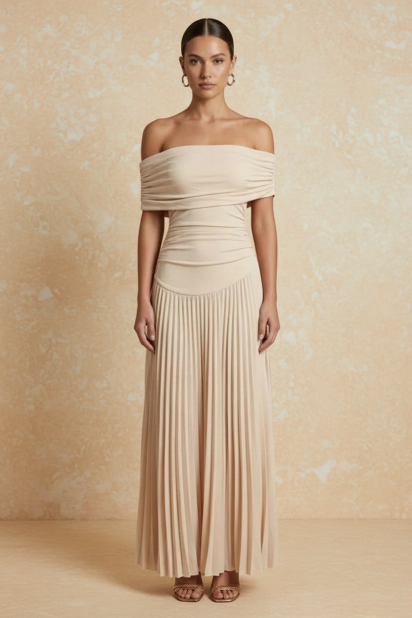 Women’s Off Shoulder Pleated Maxi Dress