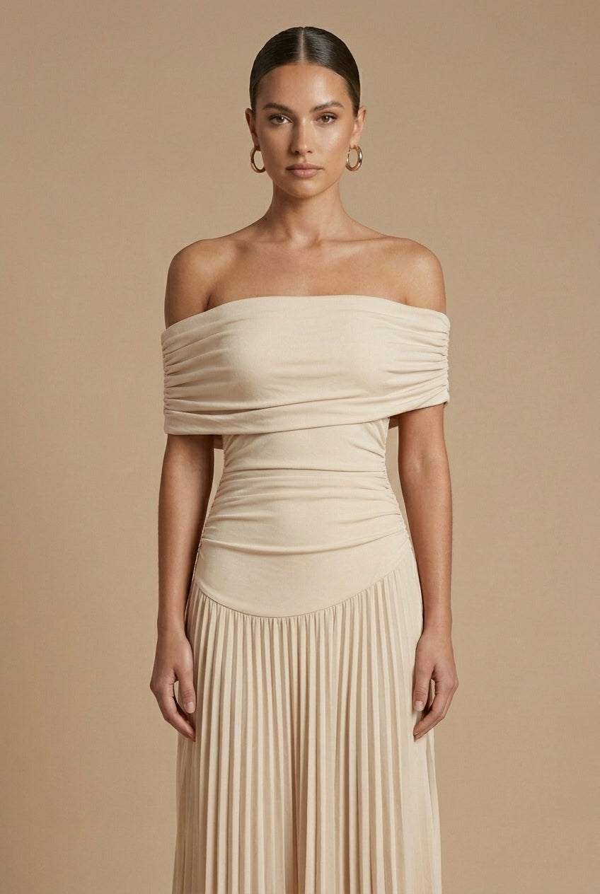 Women’s Off Shoulder Pleated Maxi Dress
