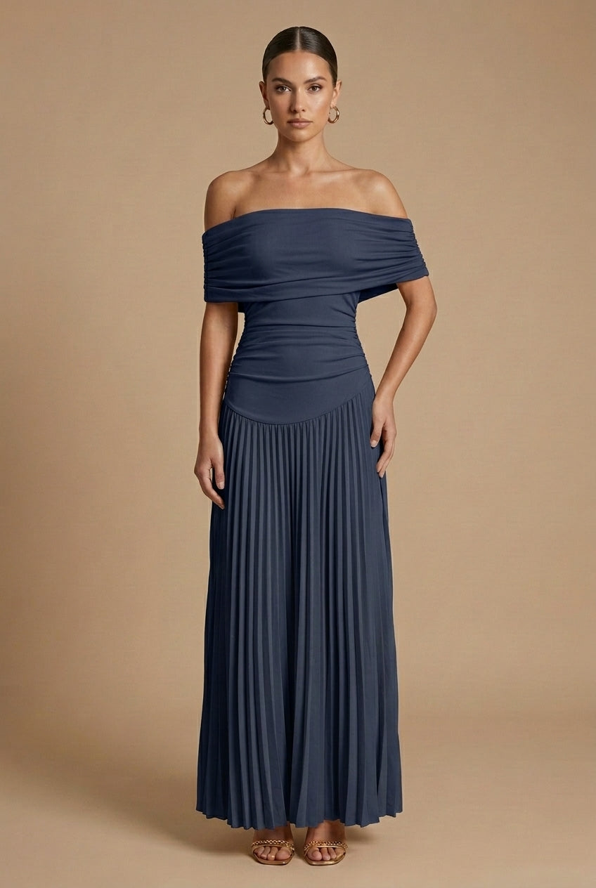 Women’s Off Shoulder Pleated Maxi Dress