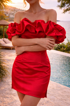 Women’s Off Shoulder Ruffle Detail Mini Dress