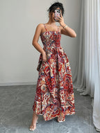 Women’s Paisley Slip Dress with Shirred Detail