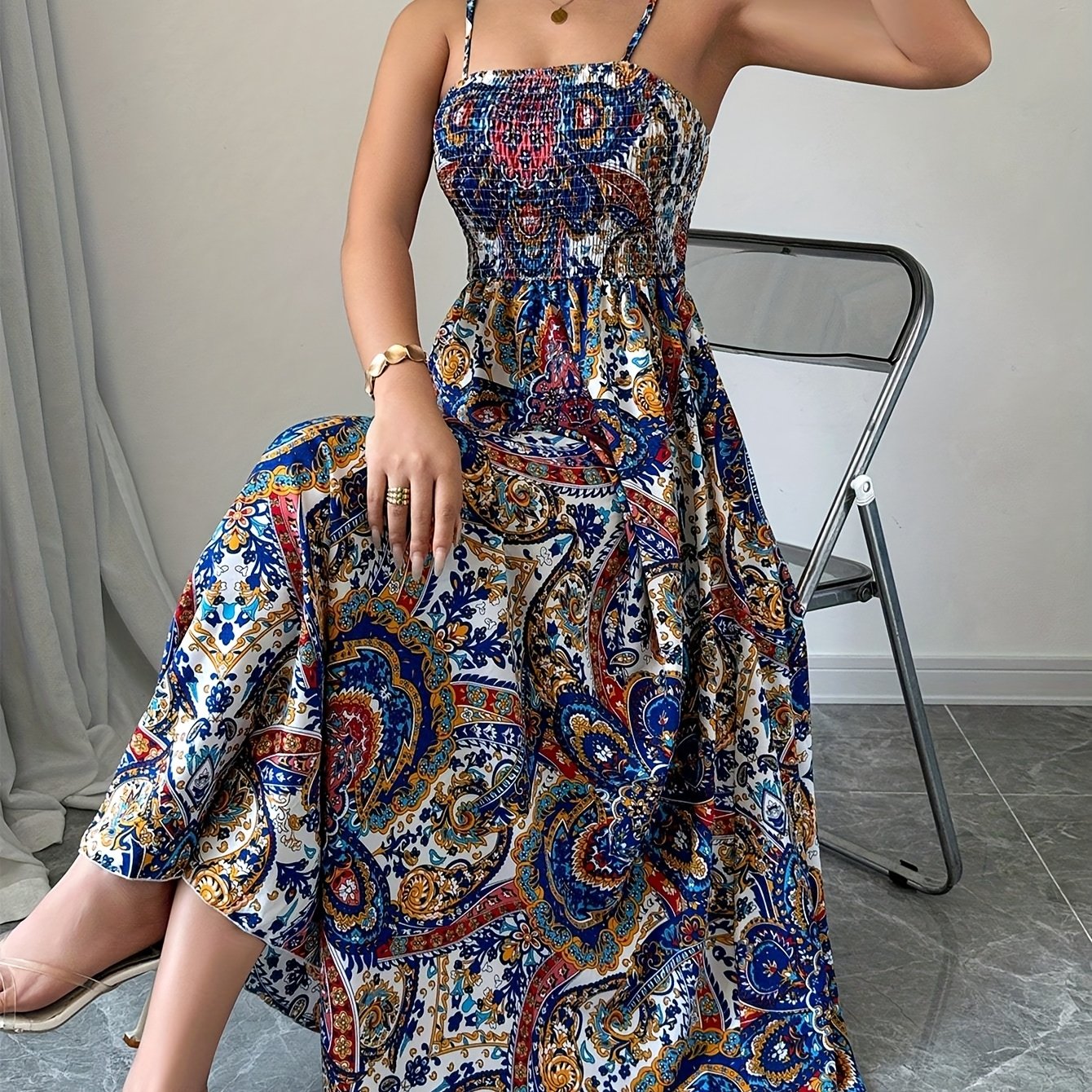 Women’s Paisley Slip Dress with Shirred Detail