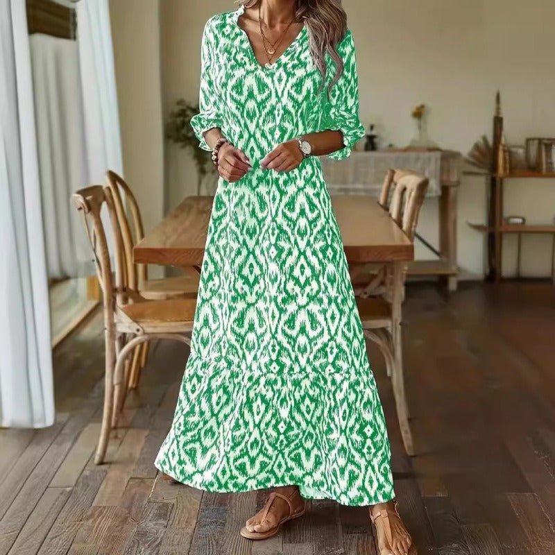 Printed Relaxed Fit V-Neck Maxi Dress