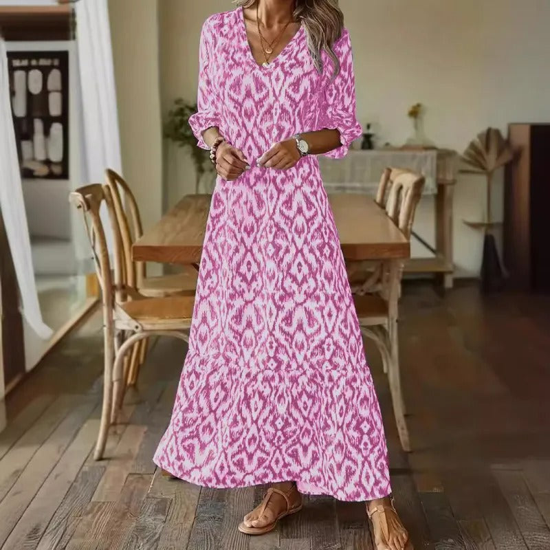 Printed Relaxed Fit V-Neck Maxi Dress