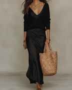 Women’s Satin Slip Midi Dress and Knit Sweater Set