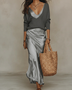 Women’s Satin Slip Midi Dress and Knit Sweater Set