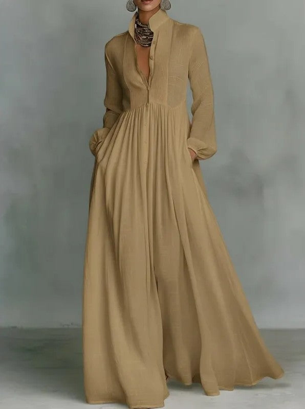 Women’s Shirt Style Maxi Dress with Pleated Skirt