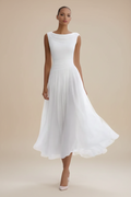 Women’s Sleeveless Cowl Neck Midi Dress with Sheer Overlay