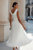 Women’s Sleeveless Draped Neck Pleated Midi Dress