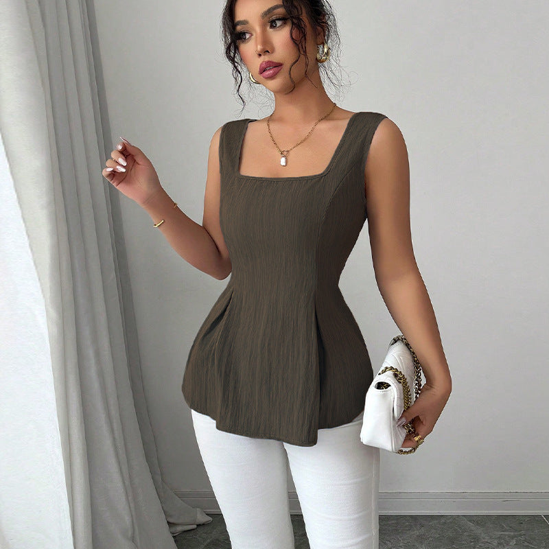 Women’s Sleeveless Peplum Top with Corset Tie Back