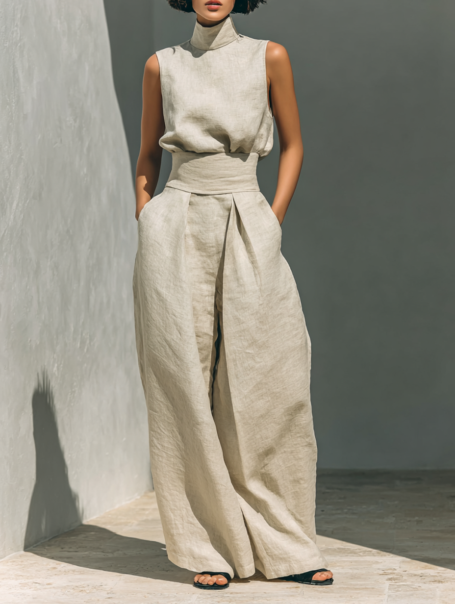 Women’s High Neck Sleeveless Top and Trousers Set