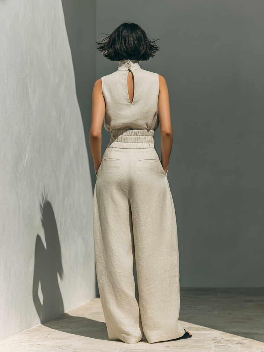 Women’s High Neck Sleeveless Top and Trousers Set