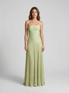 Women's Soft Pleated Maxi Dress | Elegant Flowing Green Summer Gown