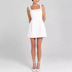 Women’s Square Neck Mini Dress with Floral Appliqué